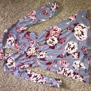 Purple, floral mid-length, long-sleeve dress